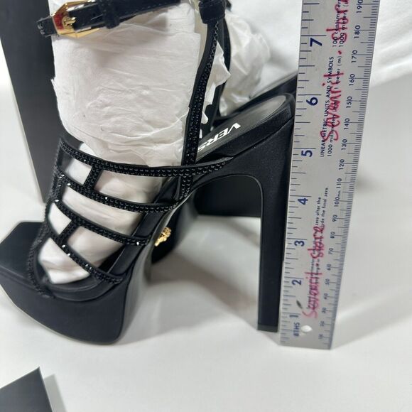 Versace La Greca 38 Maze Crystal Embellished Black Platform Sandal NIB $1,725 - Picture 8 of 13